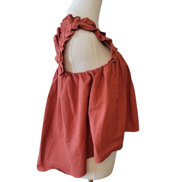 Zara Russet Red Brown Sleeveless Crop Ruffled Top Size XS - Picture 2 of 4